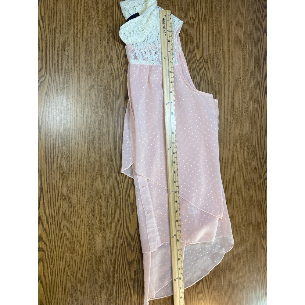 HeartSoul Womens Sheer Polka Dot Lace Collar Shirt Size Large Whimsical Coquette - Picture 7 of 13